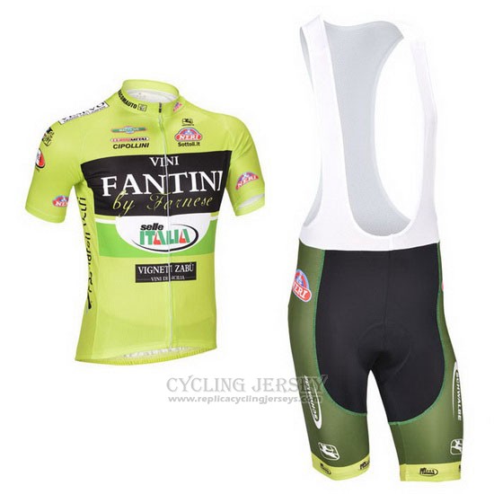 2013 Cycling Jersey Vini Fantini Green and Black Short Sleeve and Bib Short